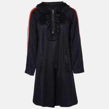 Pre Owned Gucci Black Knit Stripe Sleeve Detail Hooded Mini Dress M