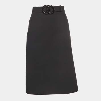 Pre Owned Gucci Black Silk Blend Belted Pencil Skirt S