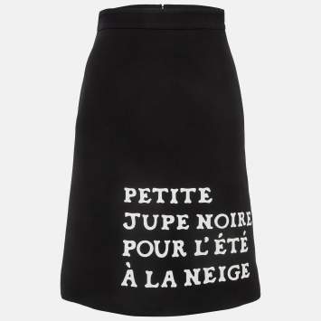 Pre Owned Gucci Black Slogan Printed Wool Blend Midi Skirt S