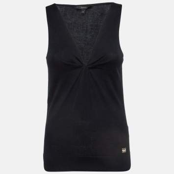 Pre Owned Gucci Black Cotton Twisted Detail Tank Top S