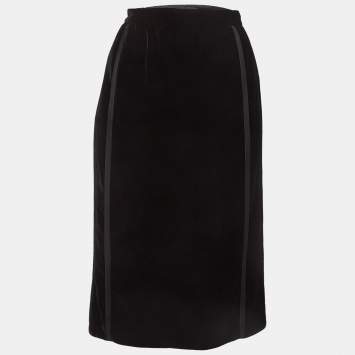 Pre Owned Gucci Black Velvet Midi Skirt S