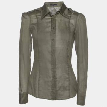 Pre Owned Gucci Olive Green Cotton Semi Sheer Shirt S