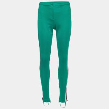 Pre Owned Gucci Green Tech-jersey Side Stripe Stirrup Leggings XS