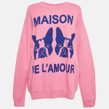 Pre Owned Gucci Pink Printed and Studded Cotton Sweatshirt M