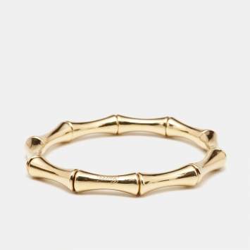 Pre Owned Gucci Bamboo 18k Yellow Gold Strechable Bangle Bracelet 17