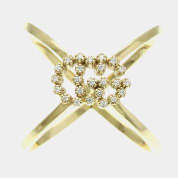 Gucci 18K Yellow Gold Diamond GG Running Ring