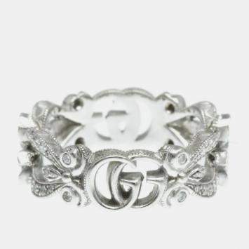 Gucci 18K White Gold and Diamond Flora Band Ring EU 48
