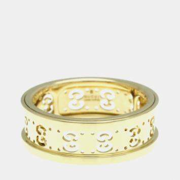 Pre Owned Gucci Icon Toile Ring Yellow Gold 18K Band Ring