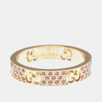 Pre Owned Gucci Icon Stardust Pink Gold Sapphire Band Ring EU 55