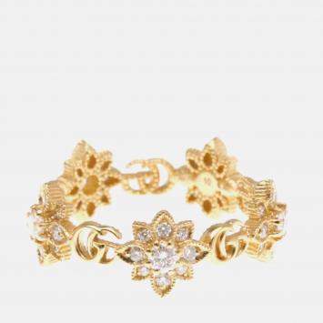 Pre Owned Gucci Flora Ring Diamond Pink Gold 18K Fashion Diamond Band Ring Pink Gold