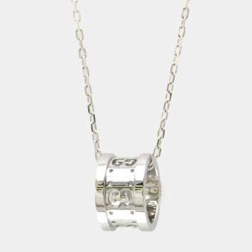 Pre Owned Gucci Icon White Gold 18K No Stone Men Women Fashion Pendant Necklace Silver