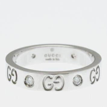 Pre Owned Gucci Icon White Gold 18K Fashion Diamond Band Ring Silver
