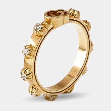 مملوكة مسبقًا Gucci Le Marche Des Marveilles Pearl Diamonds 18k Two Tone Gold Ring Size 49