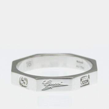 Pre Owned خاتم غوتشي فضة ذهب أبيض عيار 18 بدون حجر موضة بشكل مثمن