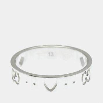 مملوكة مسبقًا خاتم غوتشي أيقونة قلب ذهب أبيض عيار 18 لا يحتوي على حجارة فضي خاتم موضة 