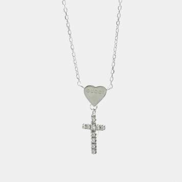 Pre Owned Gucci Cross Diamond Necklace White Gold (18K) Diamond Pendant Necklace (Silver)