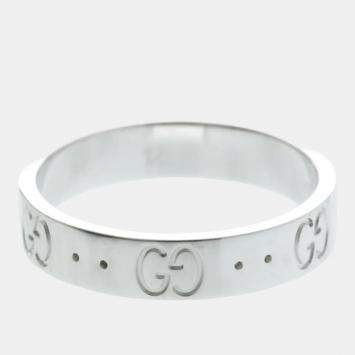 مملوكة مسبقًا Gucci Icon 18K White Gold Fashion Band Ring Silver EU 52