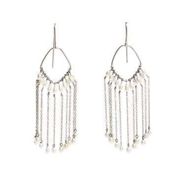 Pre Owned Gucci Pearl Bead 18k White Gold Hook Tassel Dangle Earrings