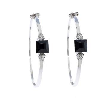 Pre Owned Gucci Chiodo Onyx Diamond 18K White Gold Hoop Earrings