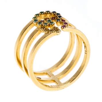 Pre Owned Gucci GG Running Multicolor Gemstones 18K Yellow Gold Ring Size 50.5
