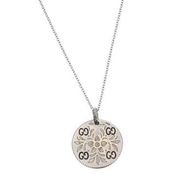 Pre Owned Gucci Icon Bloom Floral Motif Enamel Two Tone 18K Gold Pendant Necklace