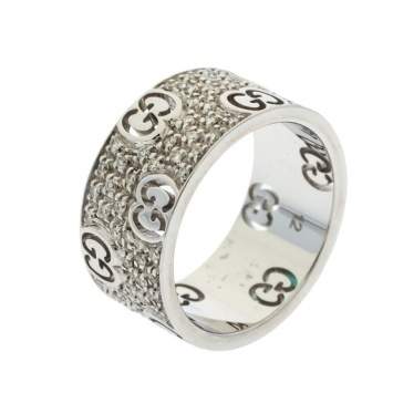 Pre Owned Gucci Icon Stardust Diamond 18K White Gold Band Ring Size 52