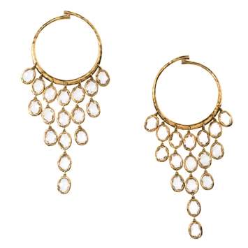 Pre Owned Gucci Crystal Hammered 18K Yellow Gold Dangle Hoop Earrings