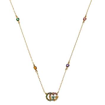 Pre Owned Gucci Multi-Colored Stone 18K Yellow Gold Station Necklace