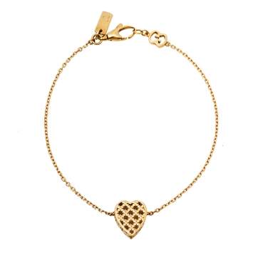 Pre Owned Gucci Diamantissima 18K Yellow Gold Heart Bracelet 