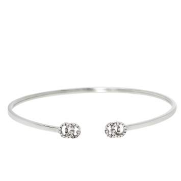 Pre Owned Gucci GG Running Diamond 18K White Gold Open Cuff Bracelet