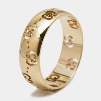Pre Owned Gucci Icon Openwork 18K Yellow Gold Band Ring Size 52
