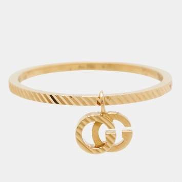 Pre Owned Gucci GG Running 18k Yellow Gold Charm Ring Size 56