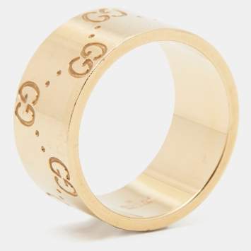 Pre Owned Gucci Icon 18K Yellow Gold Hammered Wide Band Ring Size 49