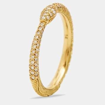 Pre Owned Gucci Ouroboros Diamond Pavé Snake 18k Yellow Gold Ring Size 54