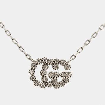 Pre Owned Gucci GG Running Diamond 18K White Gold Station Necklace