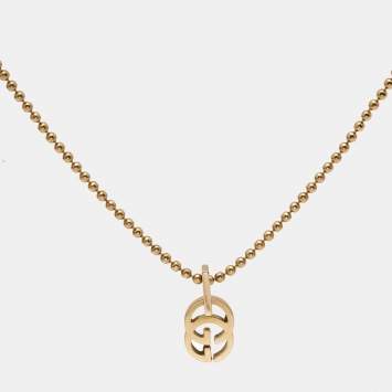 Pre Owned Gucci GG 18K Rose Gold Beaded Chain Pendant Necklace