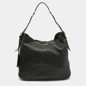 Pre Owned Gucci Black Pebbled Leather Medium Heritage Hobo