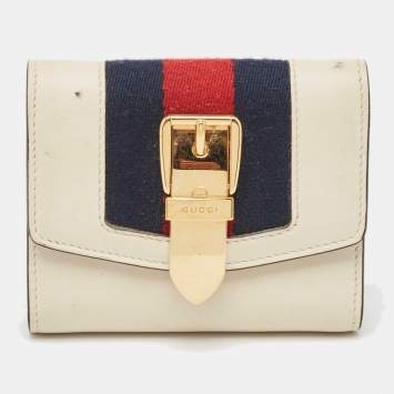 Pre Owned Gucci White Leather Sylvie Trifold Wallet