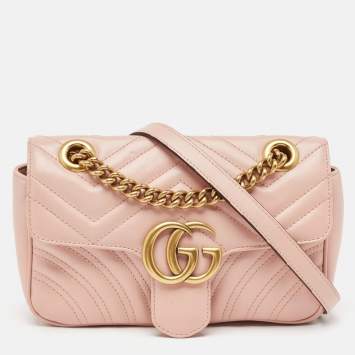Gucci Pink Matelasse Leather Mini GG Marmont Shoulder Bag
