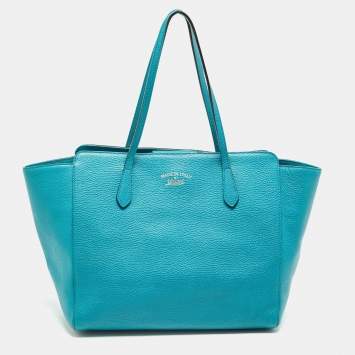 Pre Owned Gucci Green Leather Medium Swing Tote