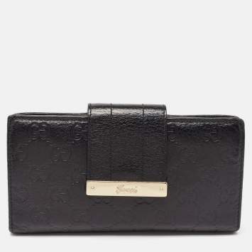 Pre Owned Gucci Black Guccissima Leather Continental Wallet