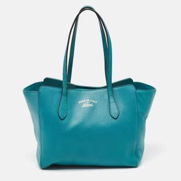 Pre Owned Gucci Green Pebbled Leather Small Swing Tote