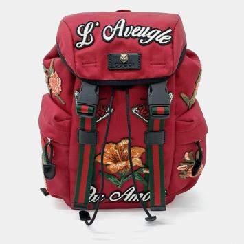 Pre Owned Gucci Red Canvas Embroidered Techo Backpack