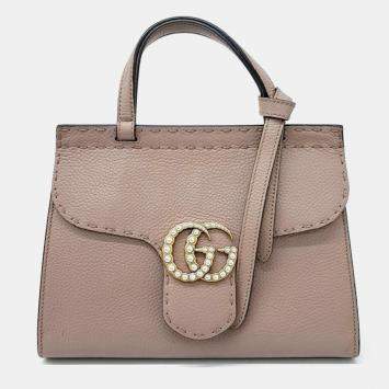 Pre Owned Gucci Beige Leather GG Marmont mini shoulder bag 