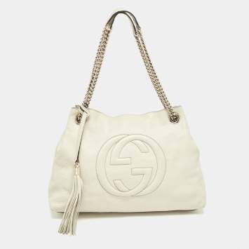 Pre Owned Gucci Off White Leather Medium Soho Chain Tote