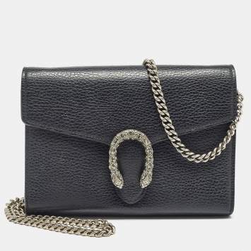 Pre Owned Gucci Black Leather Dionysus Wallet On Chain