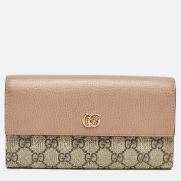Pre Owned Gucci Beige/Dusty Pink GG Supreme Canvas and Leather GG Marmont Wallet
