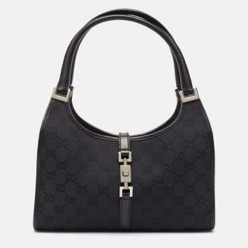 Pre Owned Gucci Black GG Canvas and Leather Small Bardot Bag
