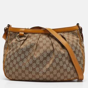 Pre Owned Gucci Mustard/Beige GG Canvas and Leather Sukey Shoulder Bag