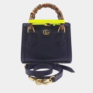 Pre Owned Gucci Black Leather Mini Diana Bamboo Top Handle Bag 